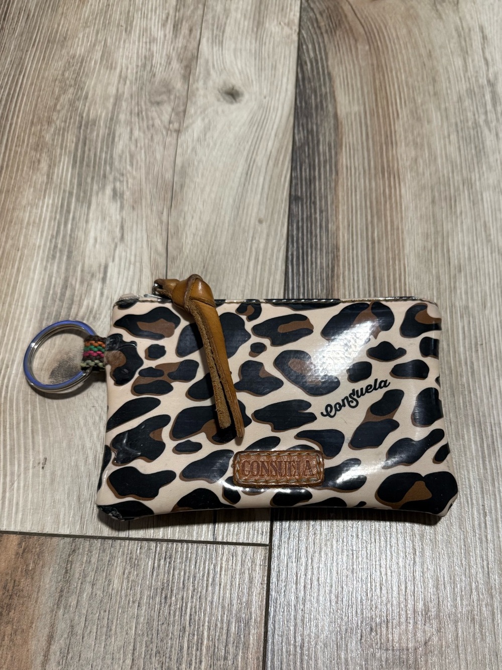 Consuela Leopard Key Ring Coin Pouch in Tan, Black & Brown